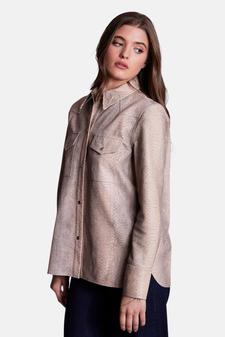 Ranchers Daughter Shirt in Taupe Multi Python