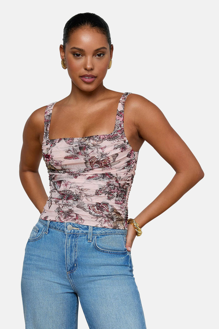 Rasha Shirred Tank Nectar Pink Multi Butterfly Jungle