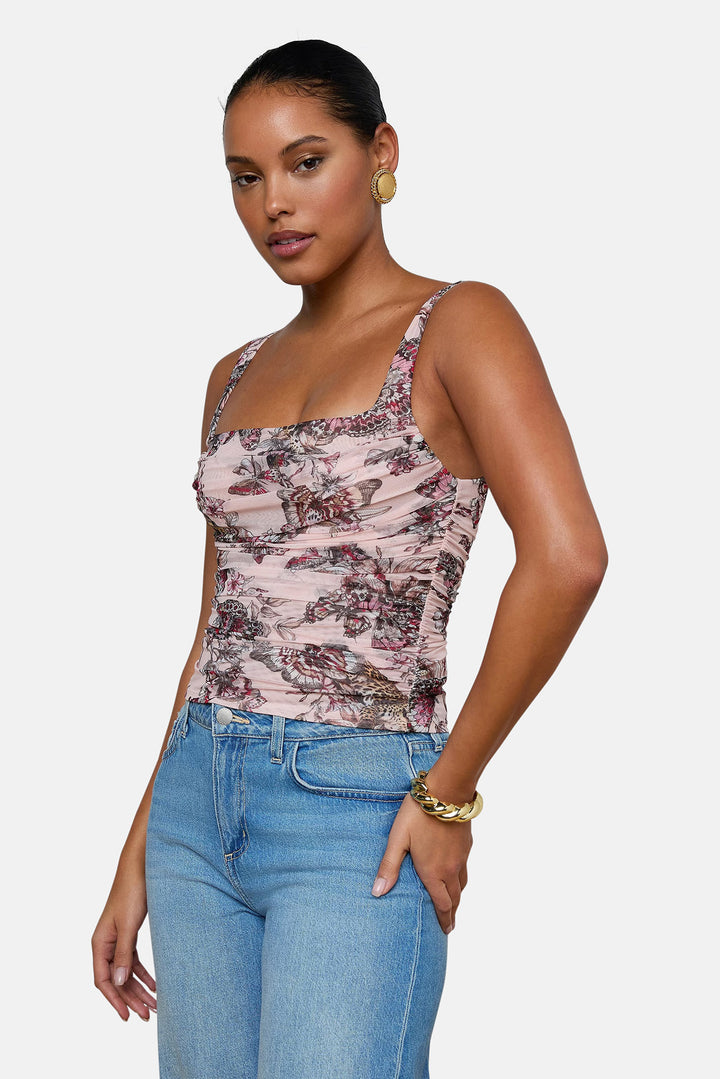 Rasha Shirred Tank Nectar Pink Multi Butterfly Jungle