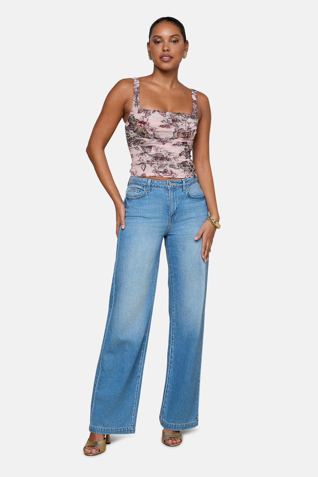 Rasha Shirred Tank Nectar Pink Multi Butterfly Jungle