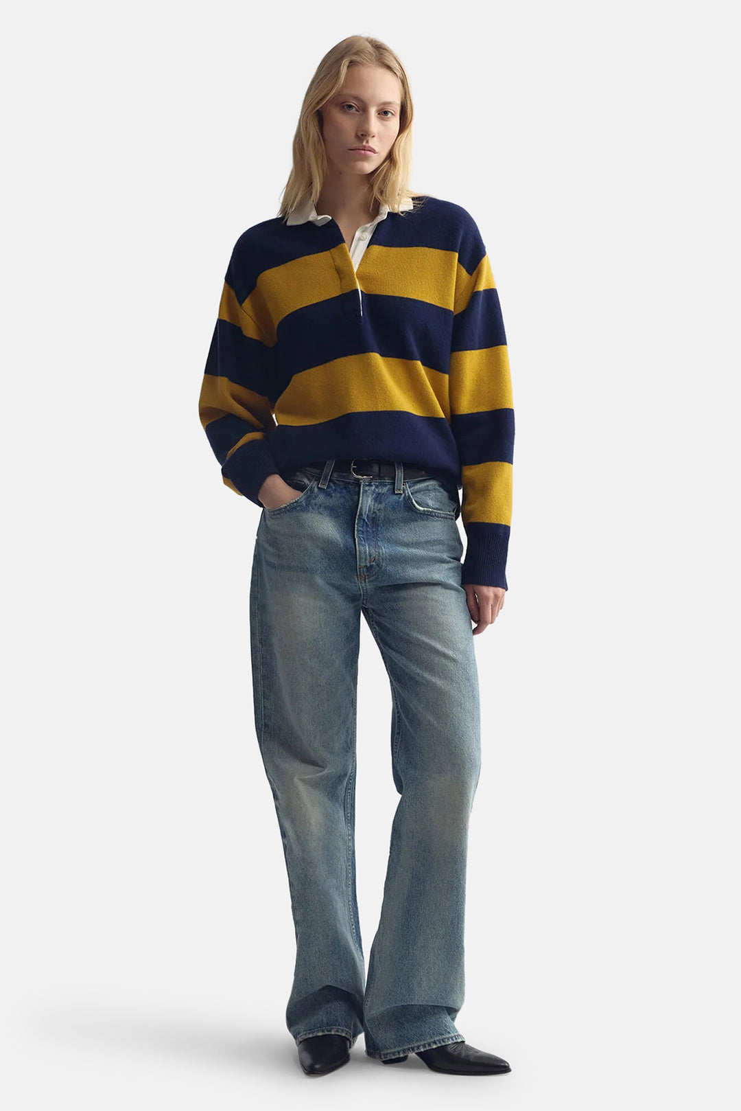 Rashida Rugby Sweater Navy/Amber Stripe