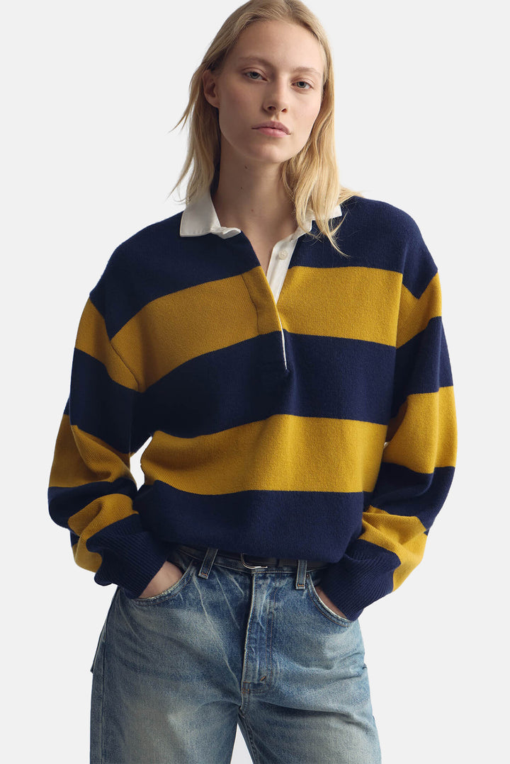 Rashida Rugby Sweater Navy/Amber Stripe