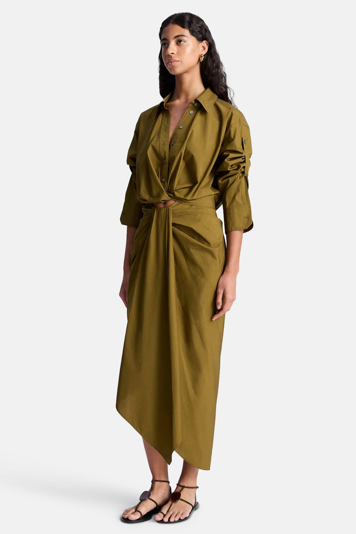 Rhodes Draped Cotton Midi Skirt Hazel