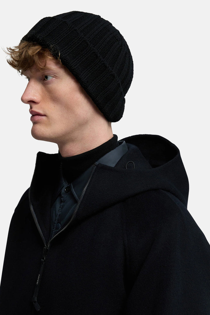 Ribbed Wool Beanie Black