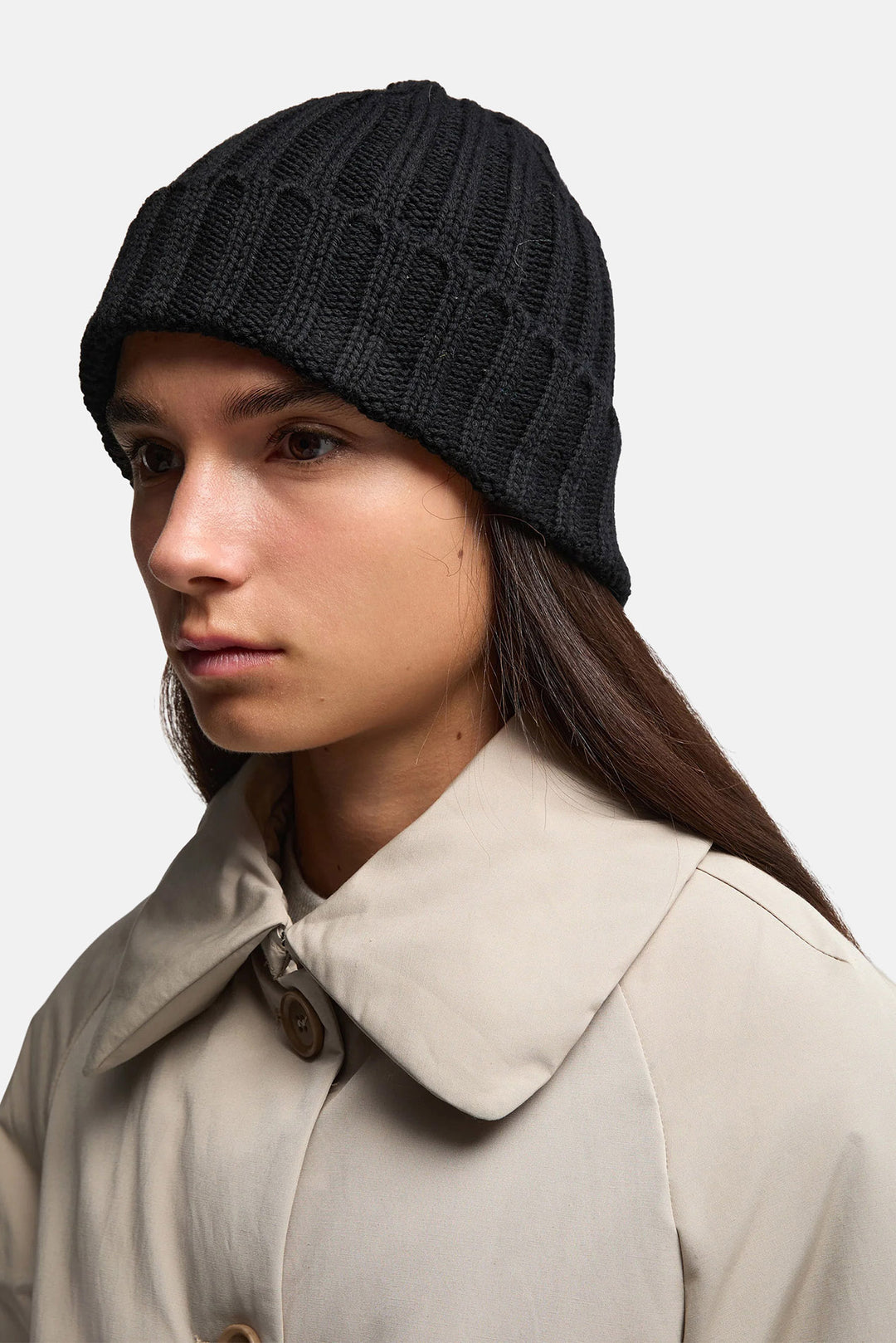 Ribbed Wool Beanie Black