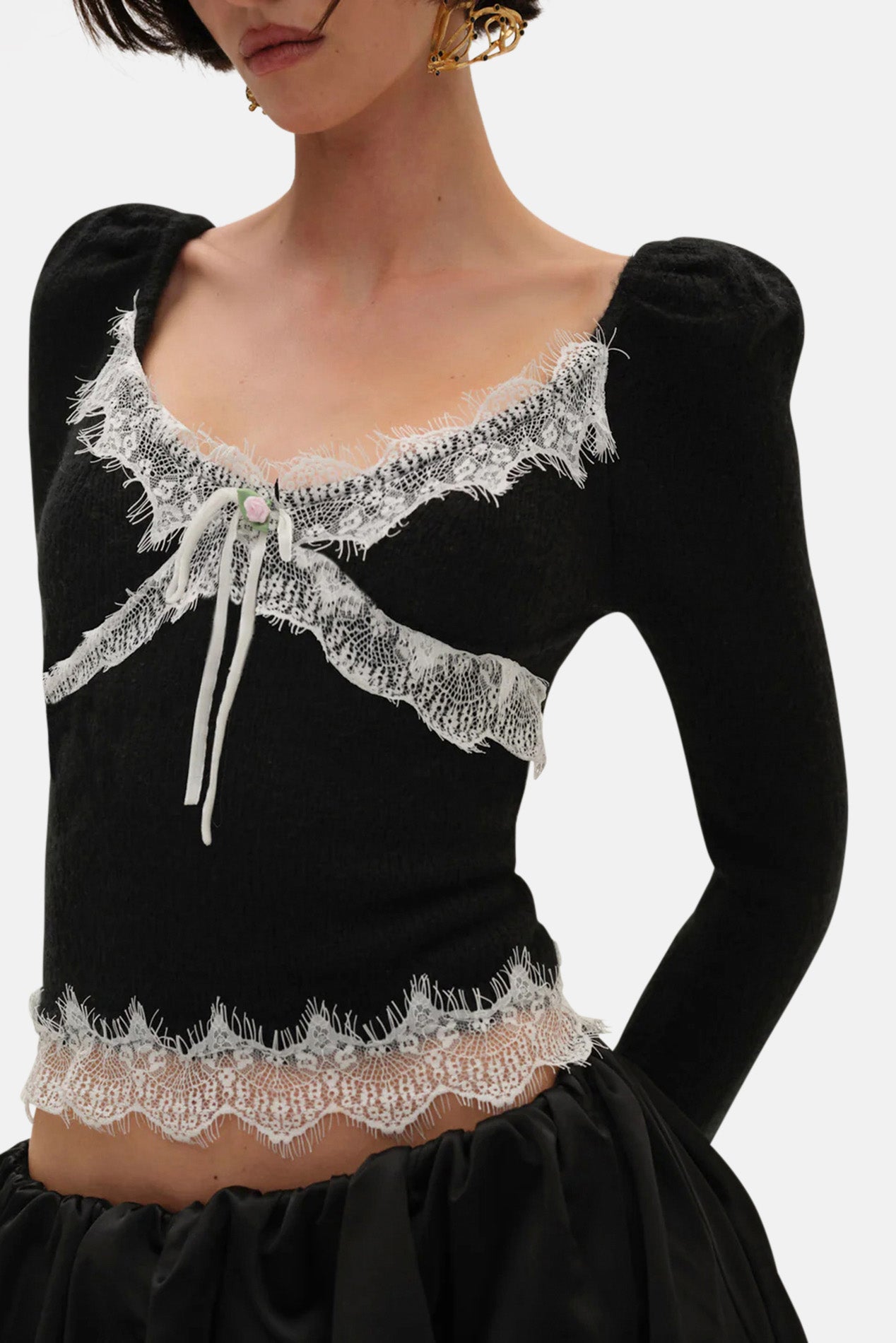 For Love & Lemons Rosaleen Knit Top Black – blueandcream