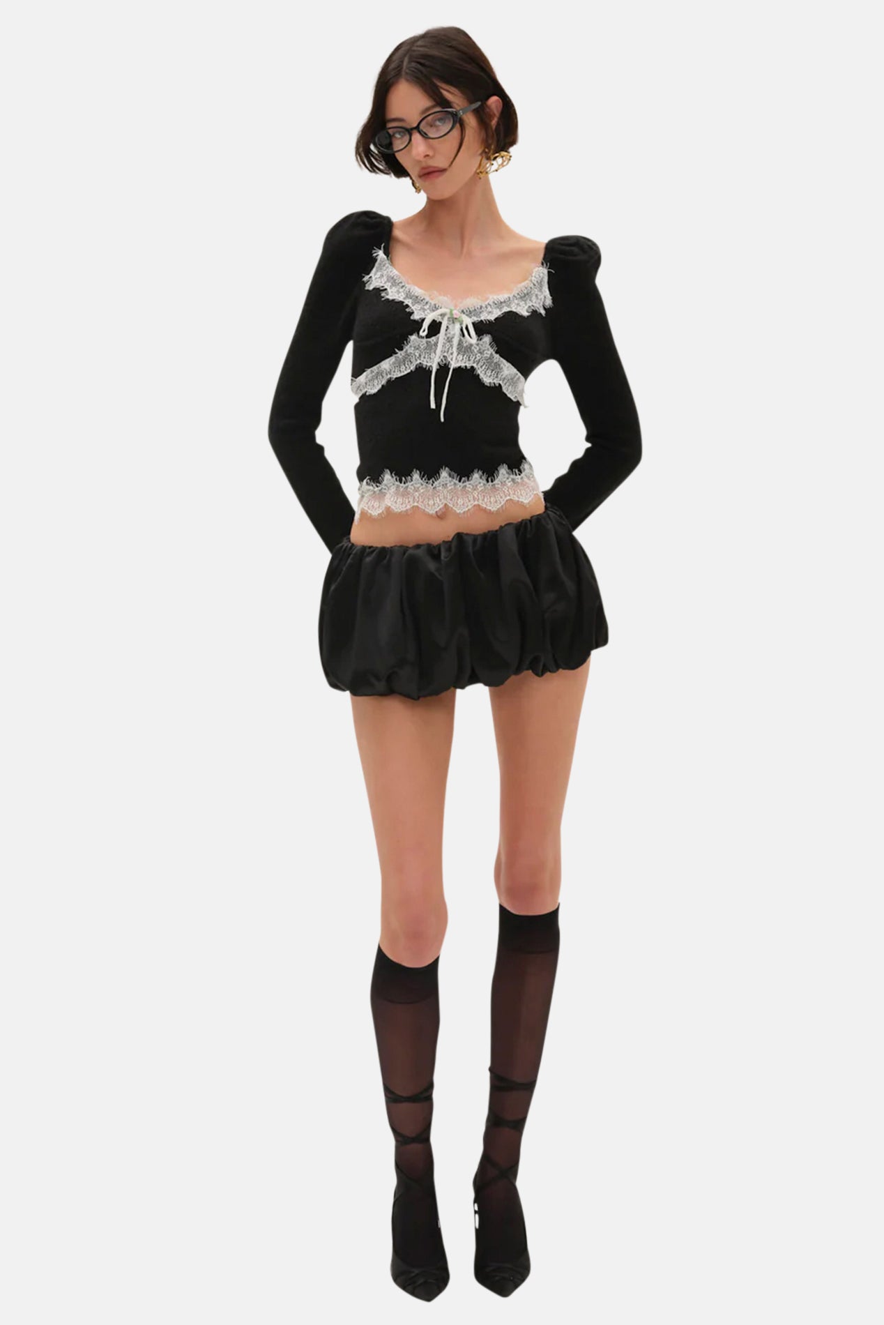 For Love & Lemons Rosaleen Knit Top Black – blueandcream