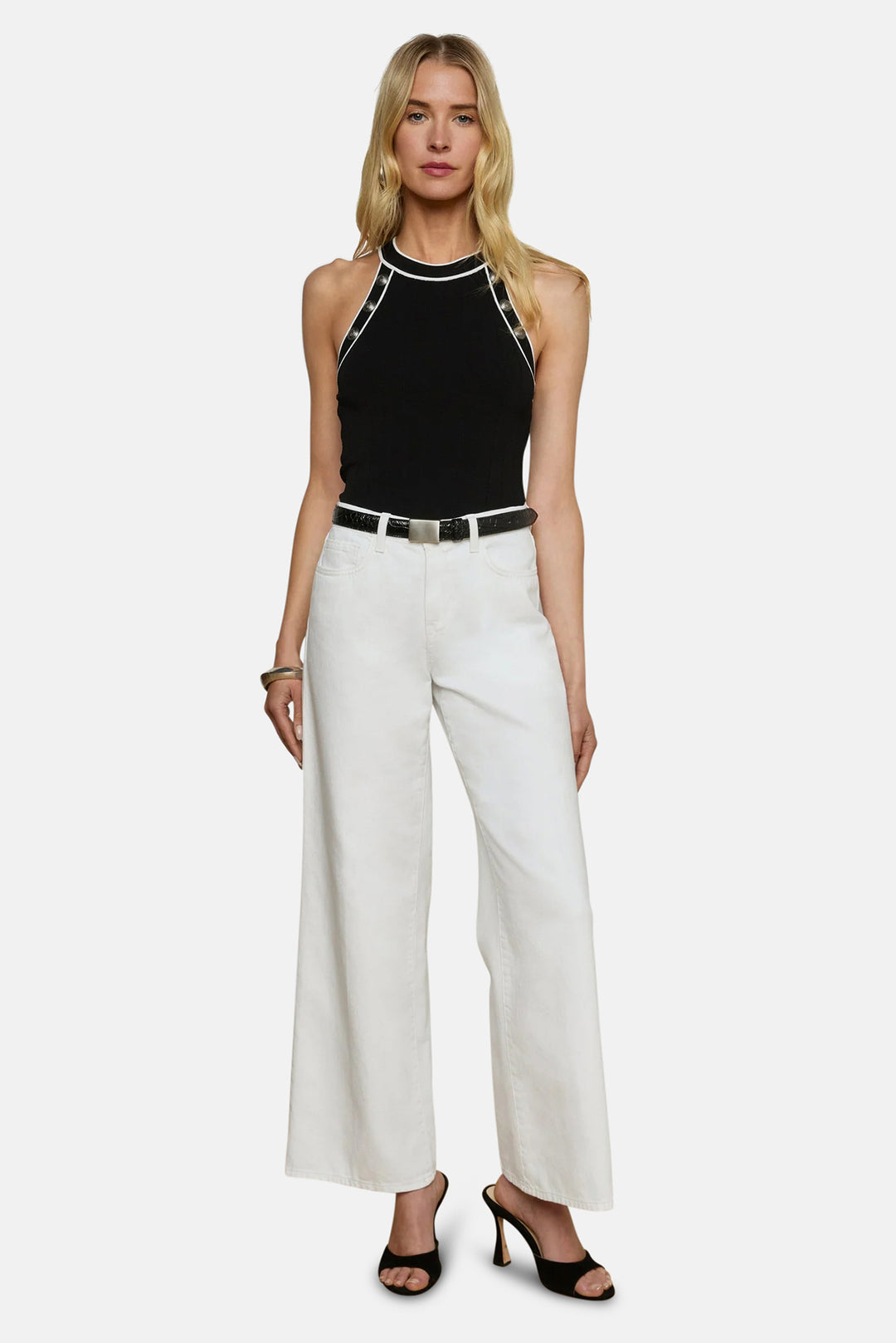 Rosemary Button Tank Black/White