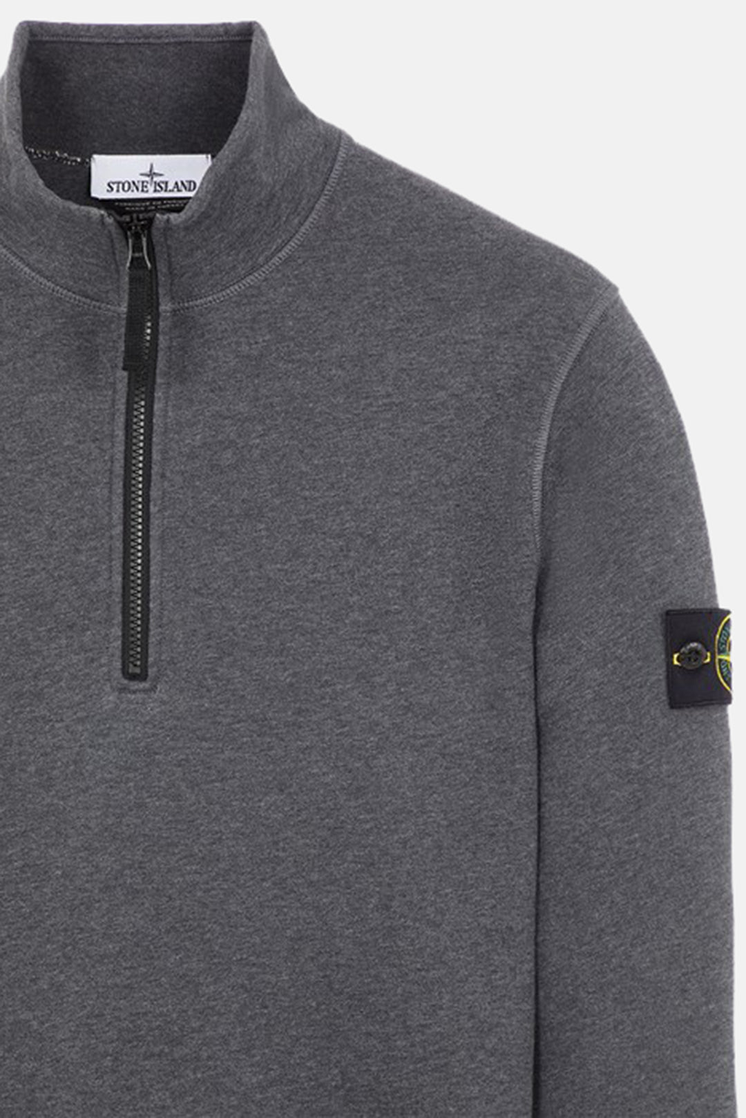 Cotton Fleece Half Zip Sweatshirt Dark Grey Melange