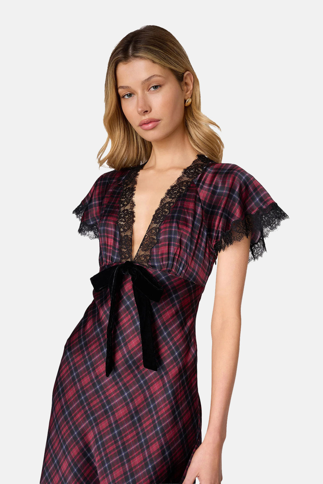 Sandie Silk Midi Dress Tartan Plaid
