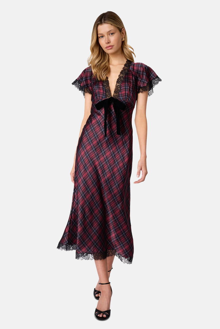 Sandie Silk Midi Dress Tartan Plaid