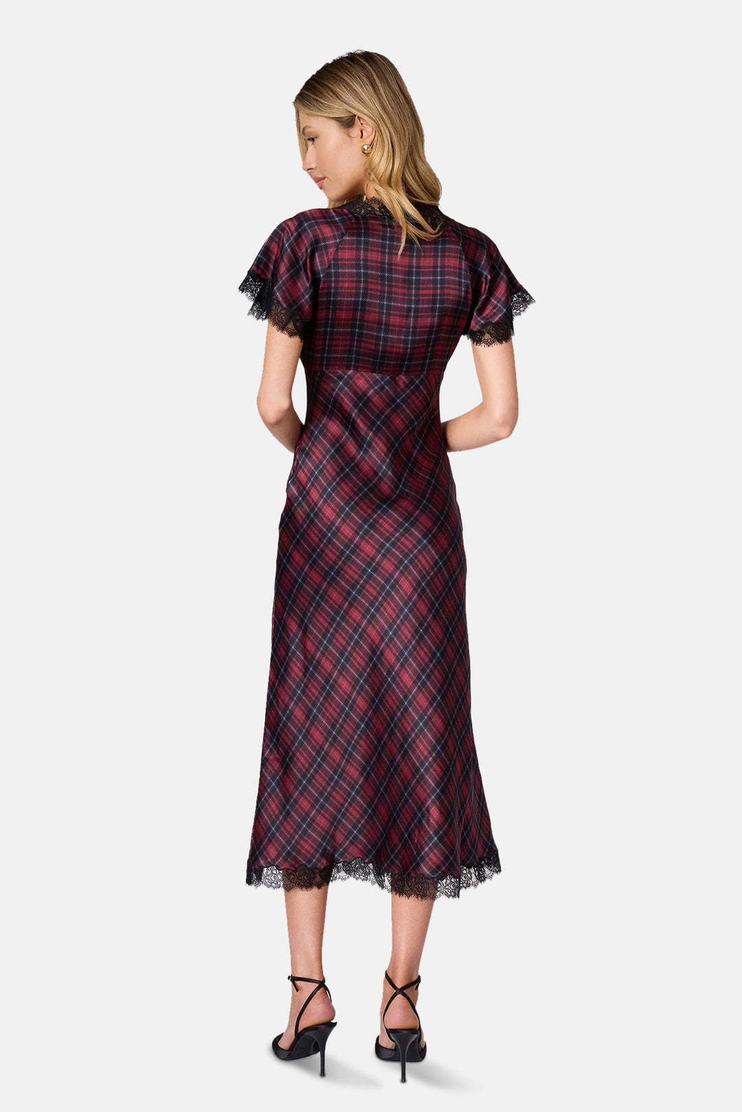 Sandie Silk Midi Dress Tartan Plaid
