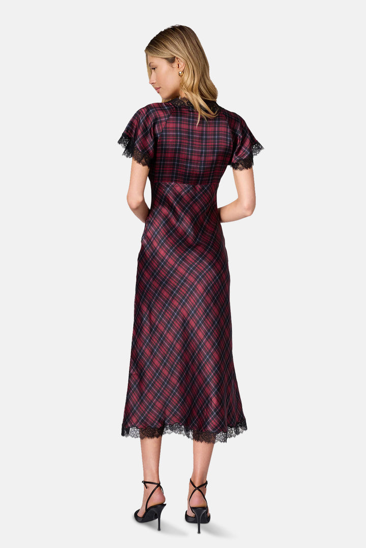 Sandie Silk Midi Dress Tartan Plaid