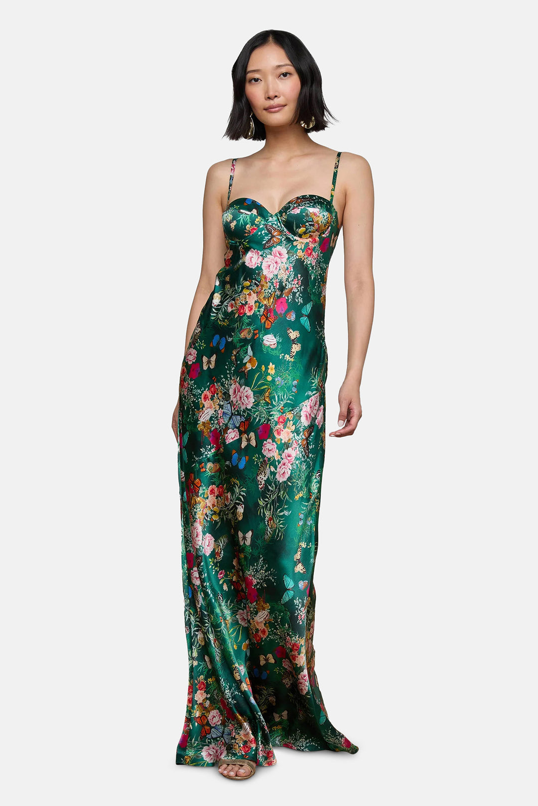 L'Agence Sayla Silk Gown Bottle Green Multi Charonda Butterfly –  blueandcream