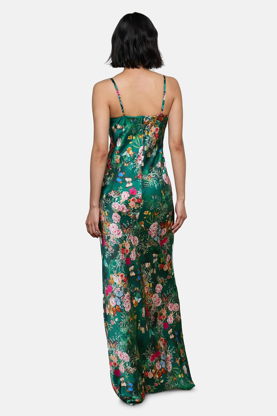 Sayla Silk Gown Bottle Green Multi Charonda Butterfly