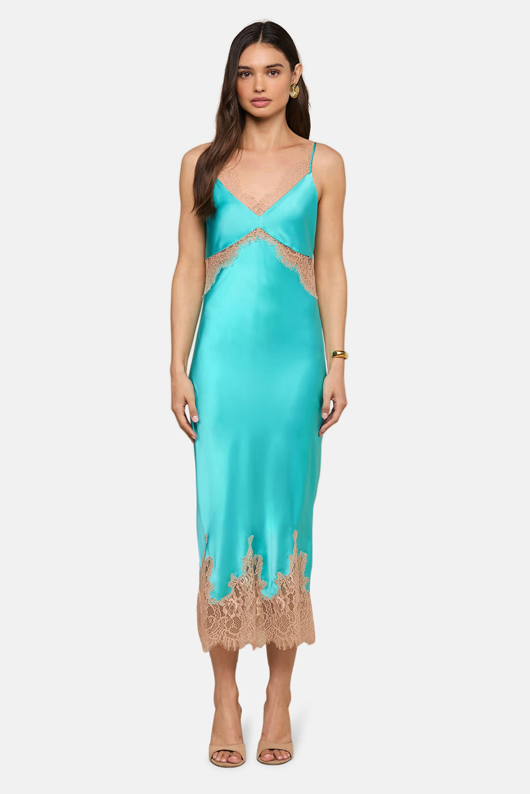 Scotly Silk Lace Dress Cyan/Cappuccino