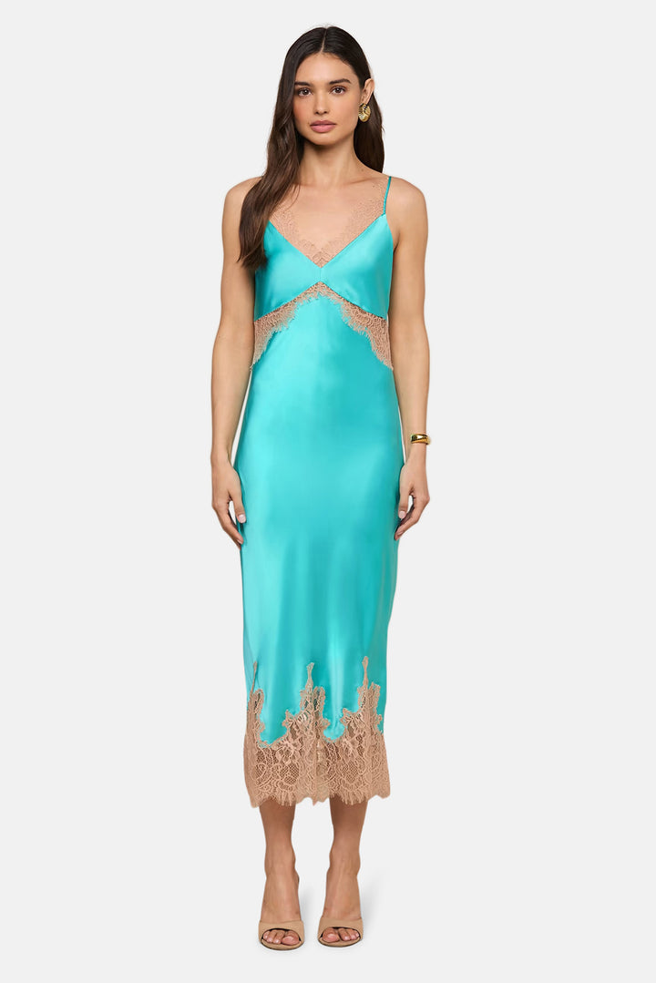 Scotly Silk Lace Dress Cyan/Cappuccino
