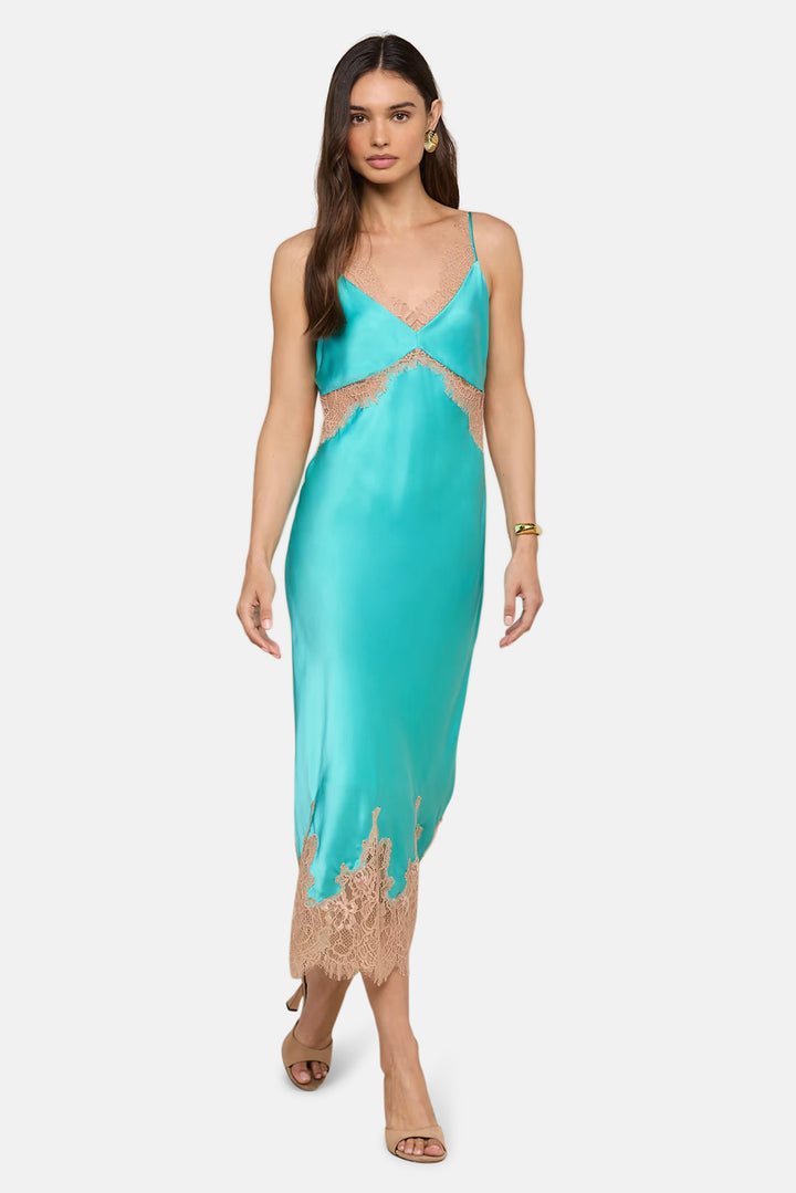 Scotly Silk Lace Dress Cyan/Cappuccino