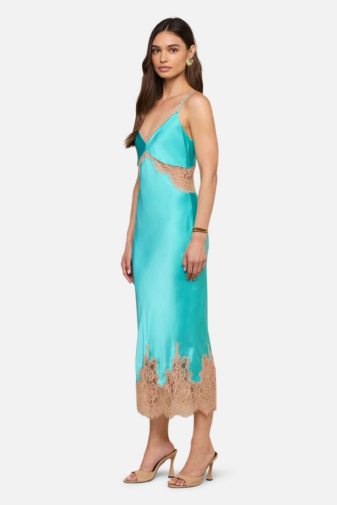 Scotly Silk Lace Dress Cyan/Cappuccino