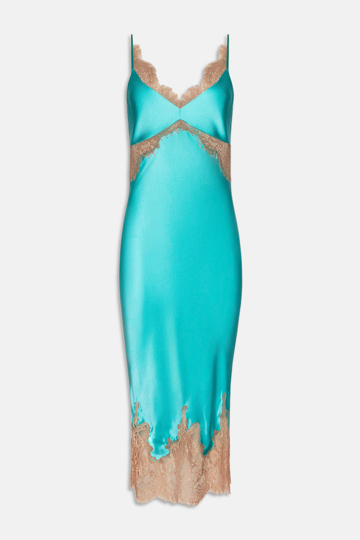 Scotly Silk Lace Dress Cyan/Cappuccino
