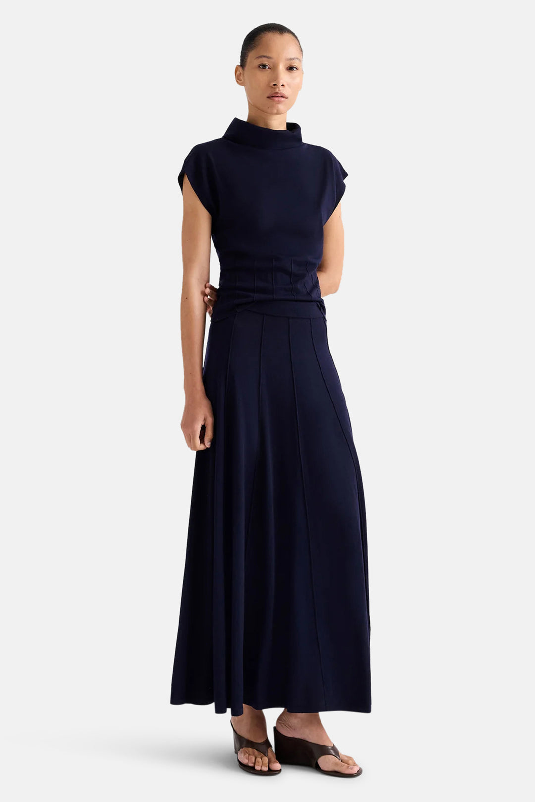 Seamed Maxi Skirt in Virgin Wool Blue Nights