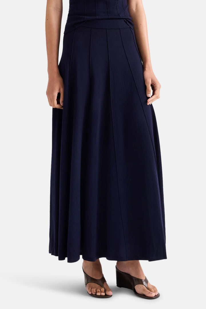 Seamed Maxi Skirt in Virgin Wool Blue Nights
