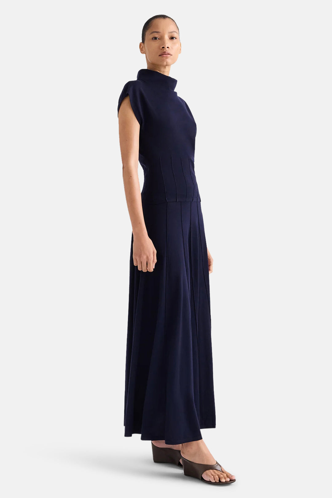 Seamed Maxi Skirt in Virgin Wool Blue Nights