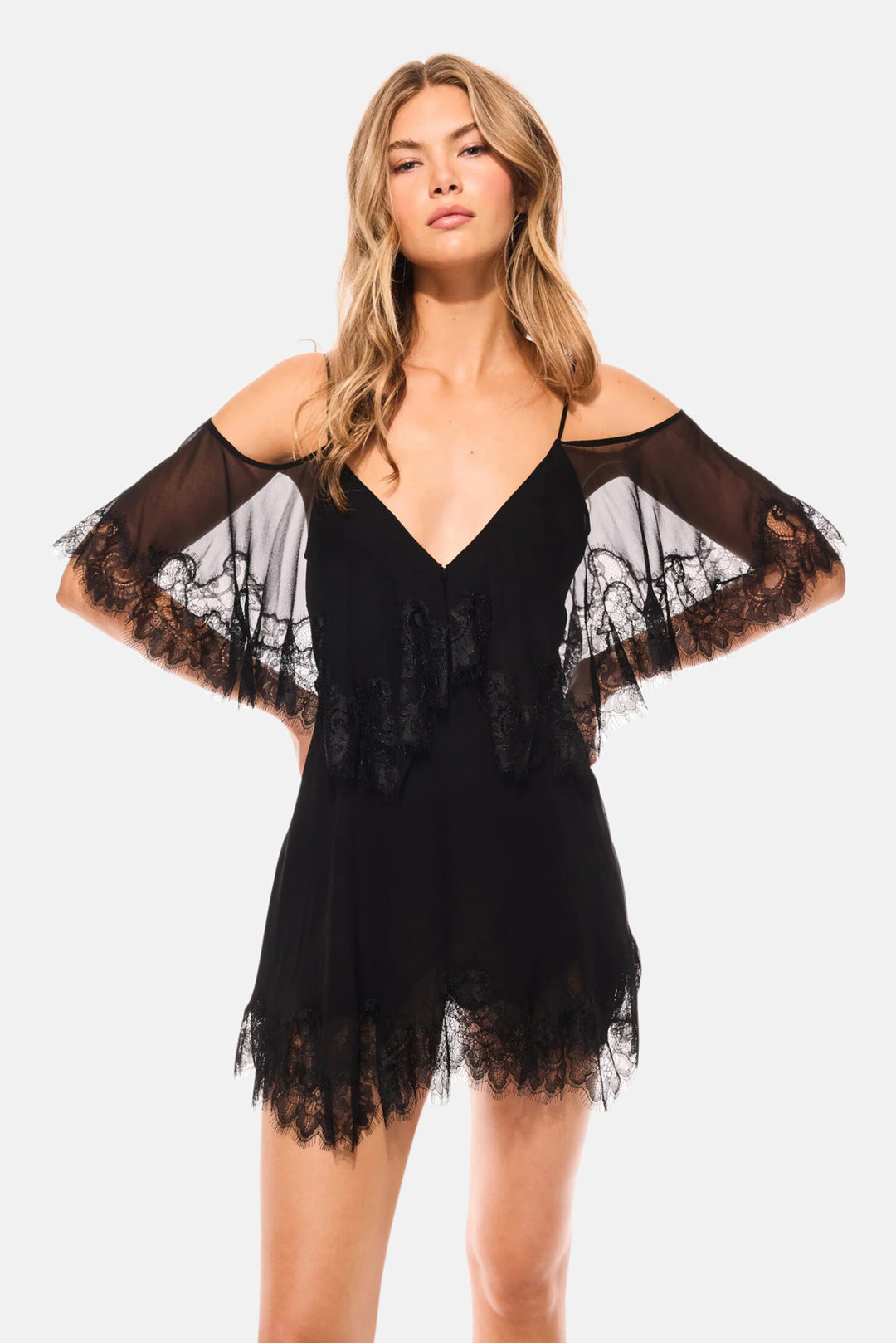 Selune Silk Lace-Trimmed Mini Dress Black / XS