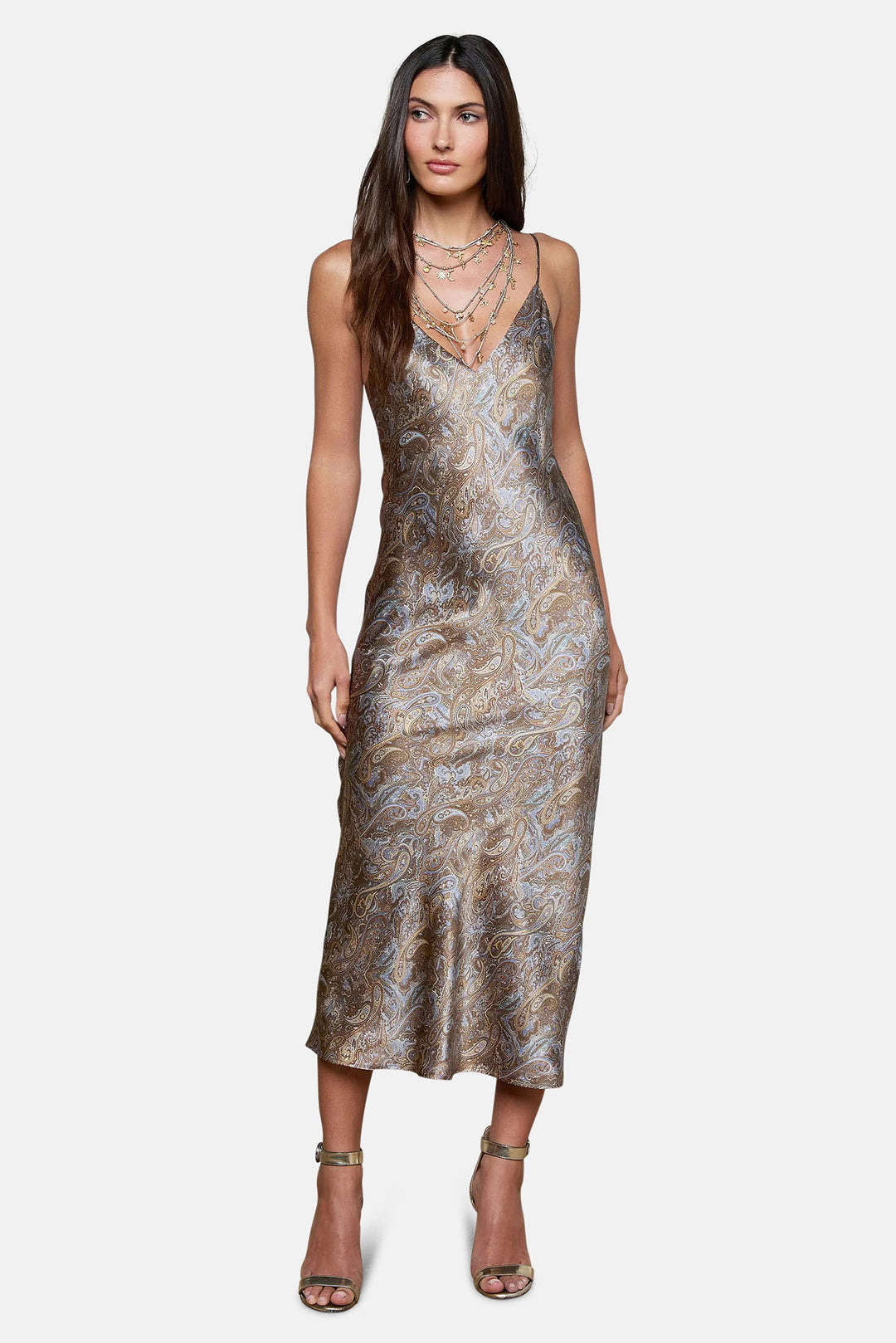 Seridie Silk Slip Dress Neutral/Blue Ditsy Paisley