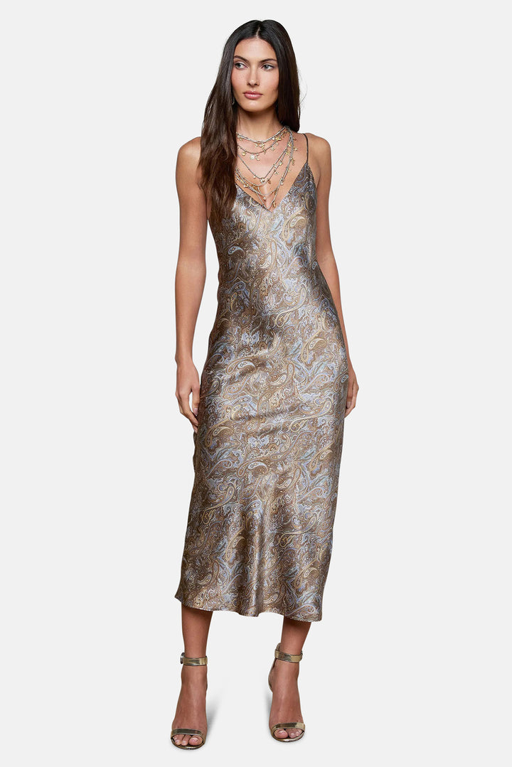 Seridie Silk Slip Dress Neutral/Blue Ditsy Paisley