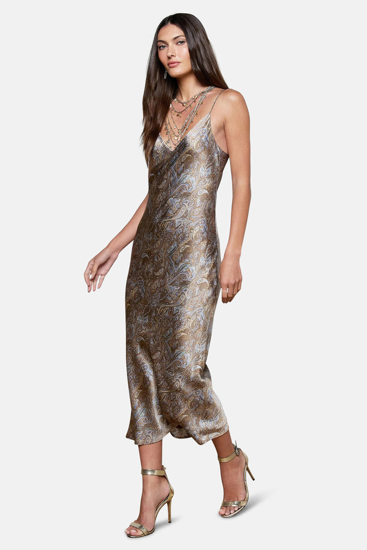 Seridie Silk Slip Dress Neutral/Blue Ditsy Paisley