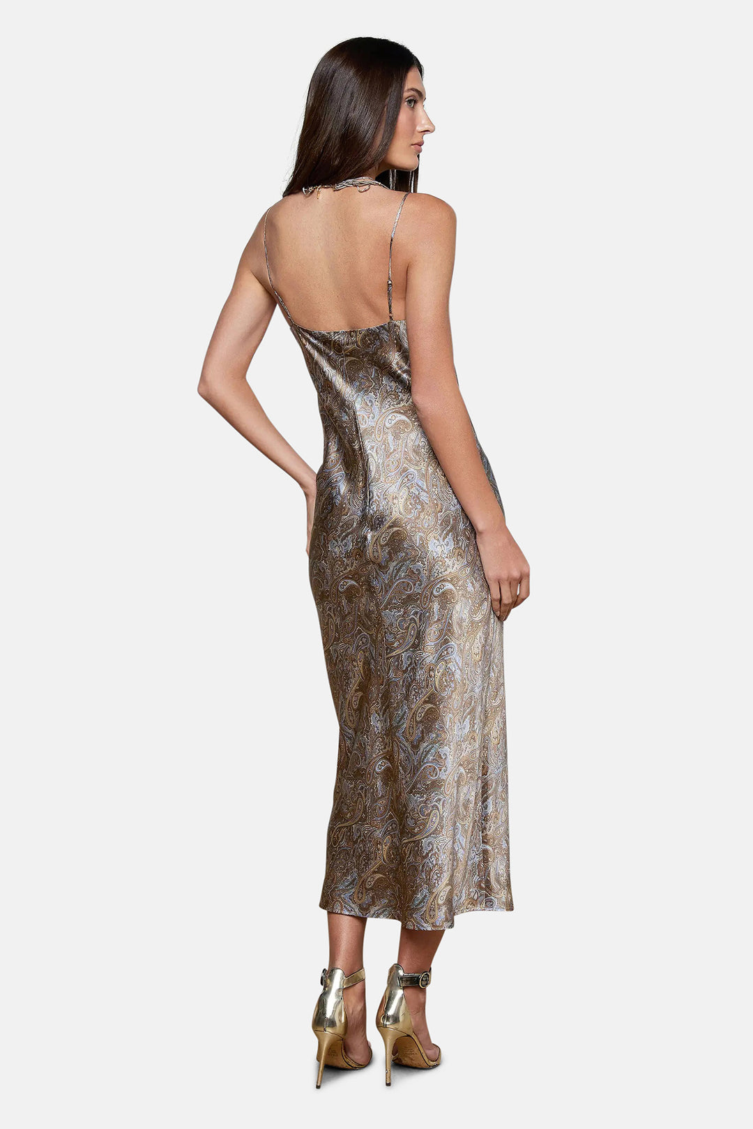 Seridie Silk Slip Dress Neutral/Blue Ditsy Paisley