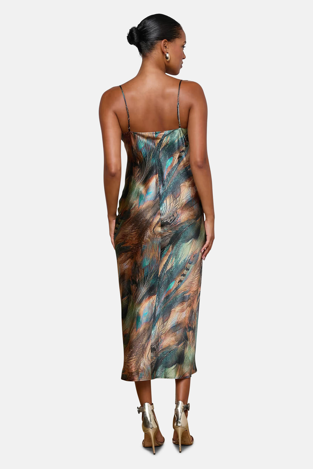 Seridie Silk Slip Dress Teal Multi Mix Feather