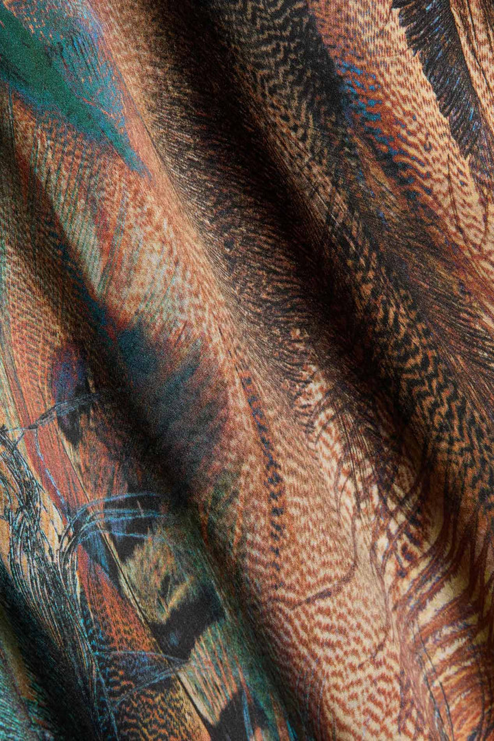 Seridie Silk Slip Dress Teal Multi Mix Feather