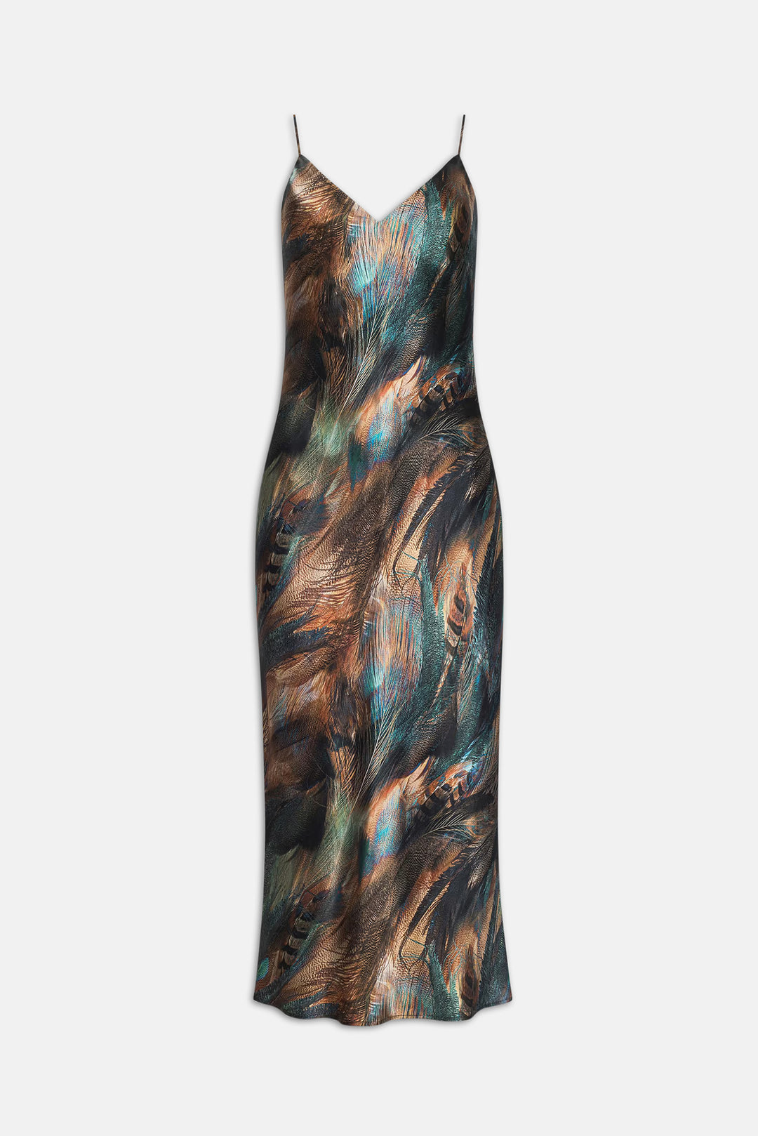 Seridie Silk Slip Dress Teal Multi Mix Feather