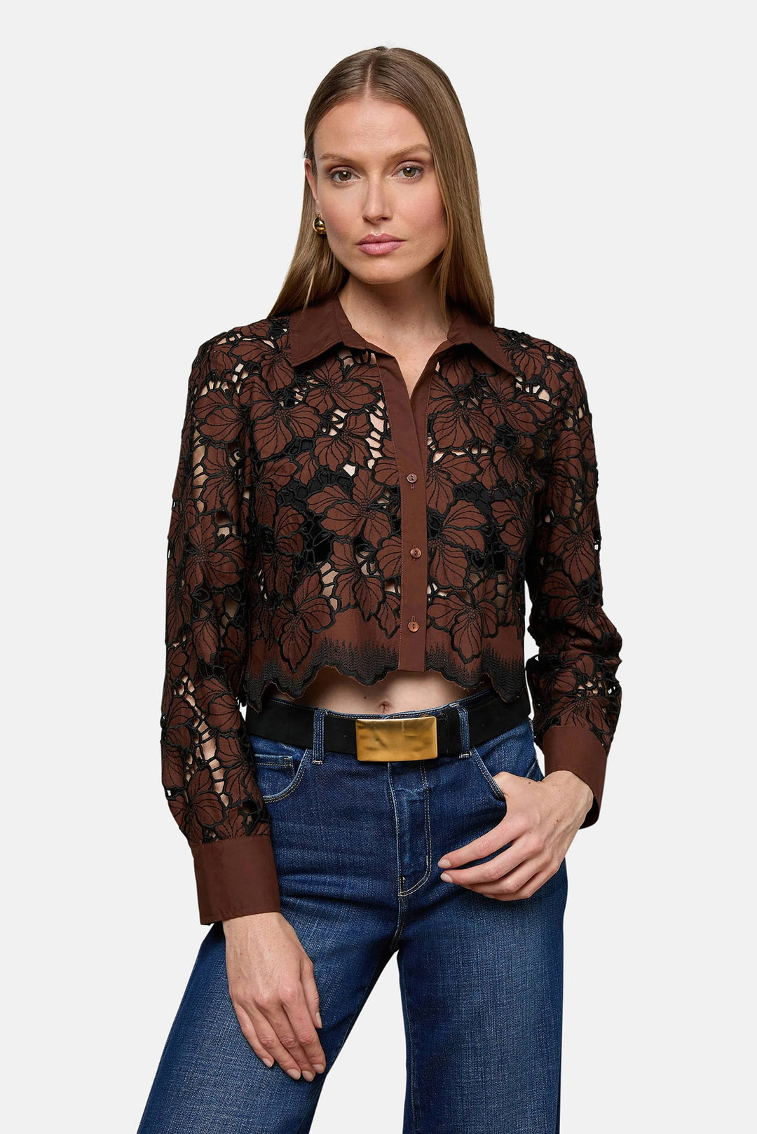 Seychelle Cropped Blouse Hot Fudge/Black
