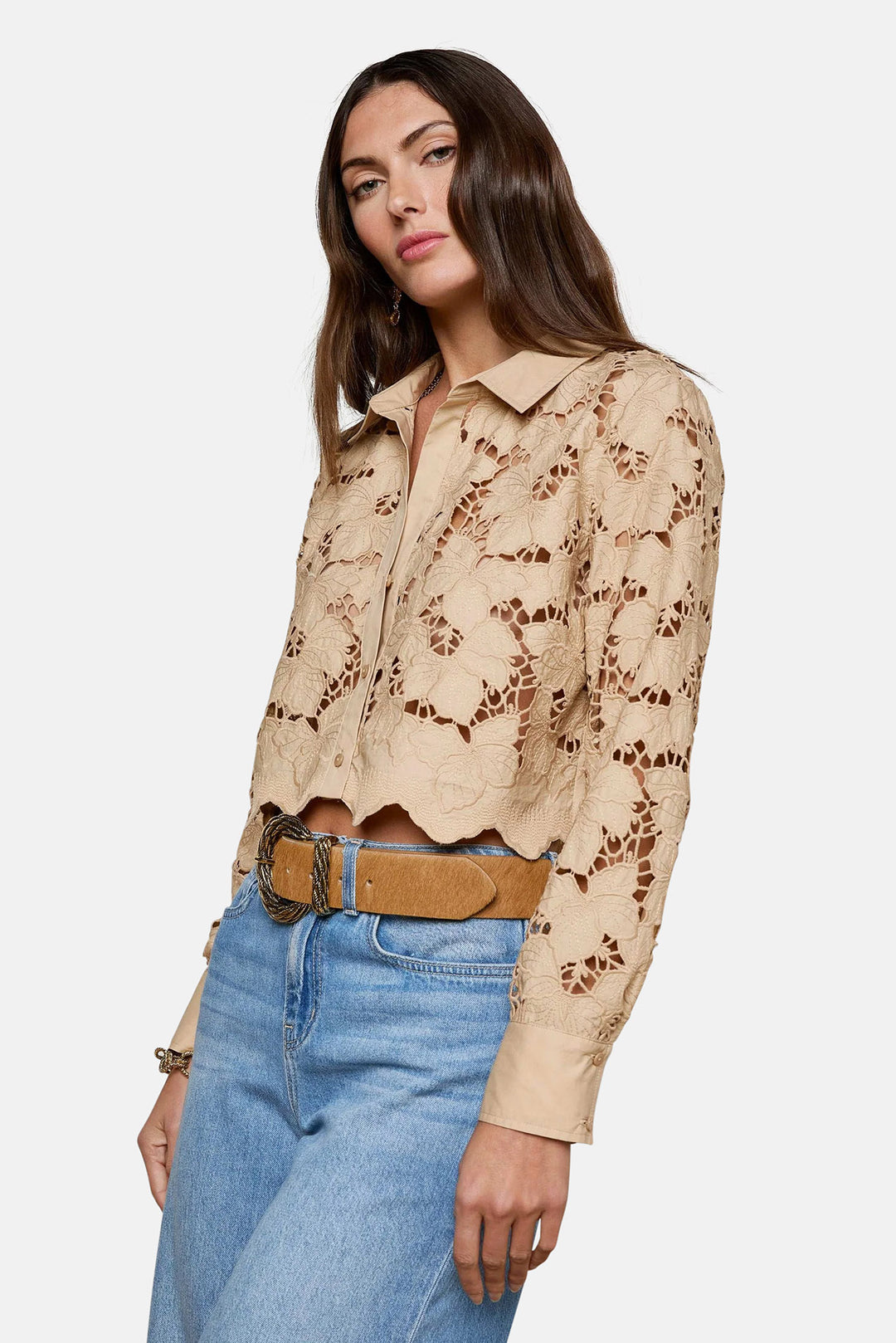 Seychelle Lace Cropped Blouse Almond
