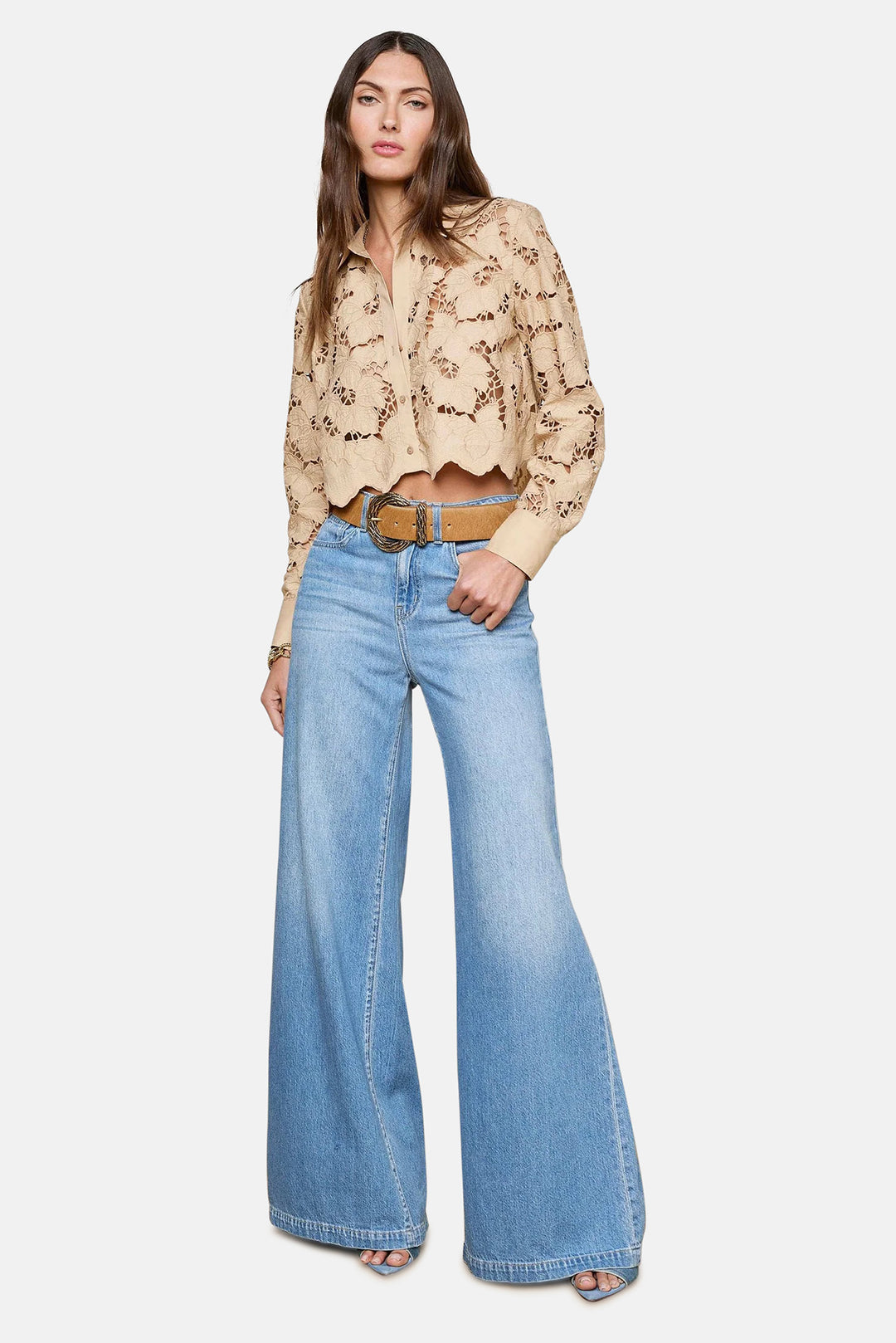 Seychelle Lace Cropped Blouse Almond