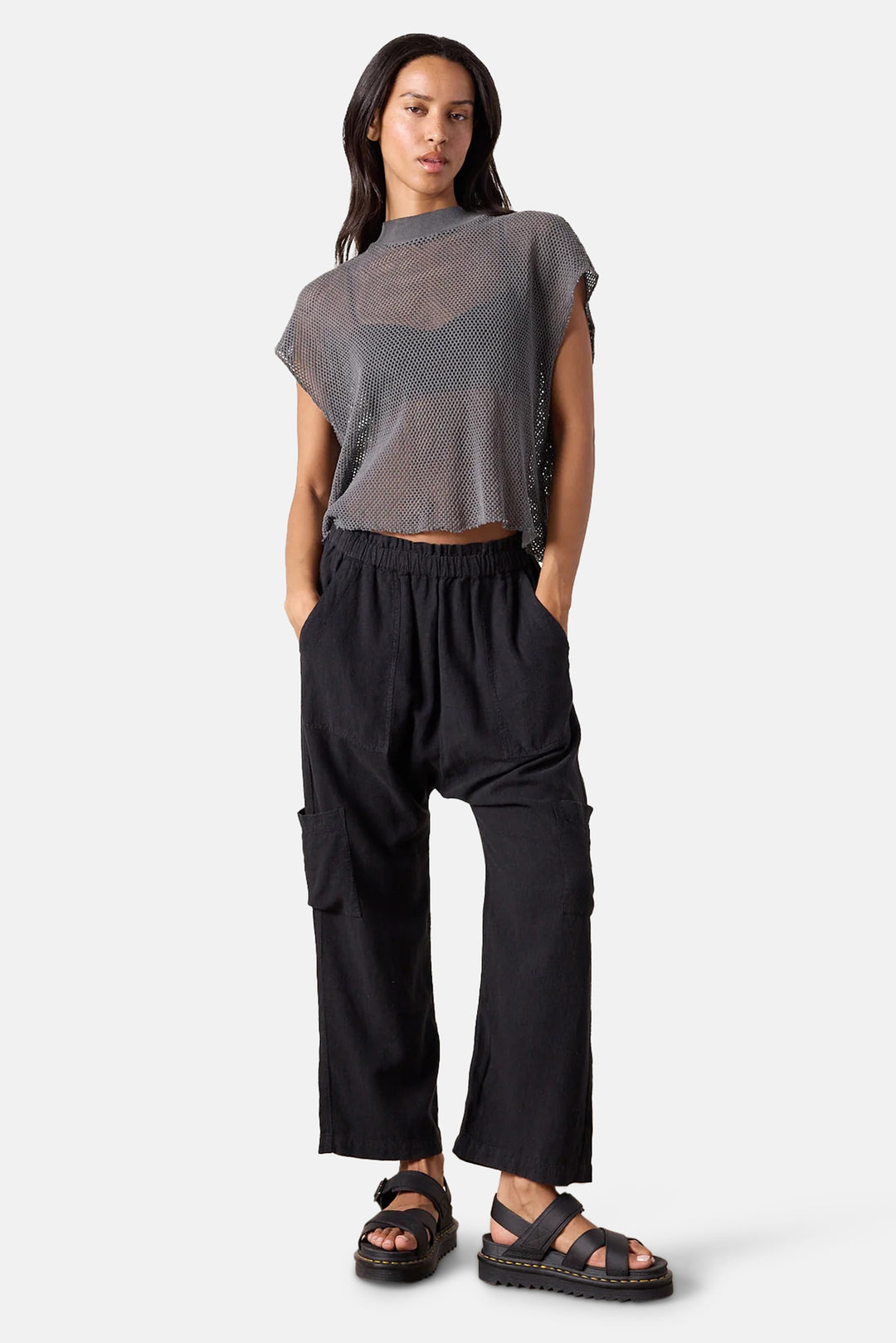 Shailey Paperbag Waist Linen Viscose Pant Black