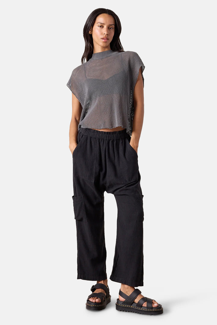 Shailey Paperbag Waist Linen Viscose Pant Black