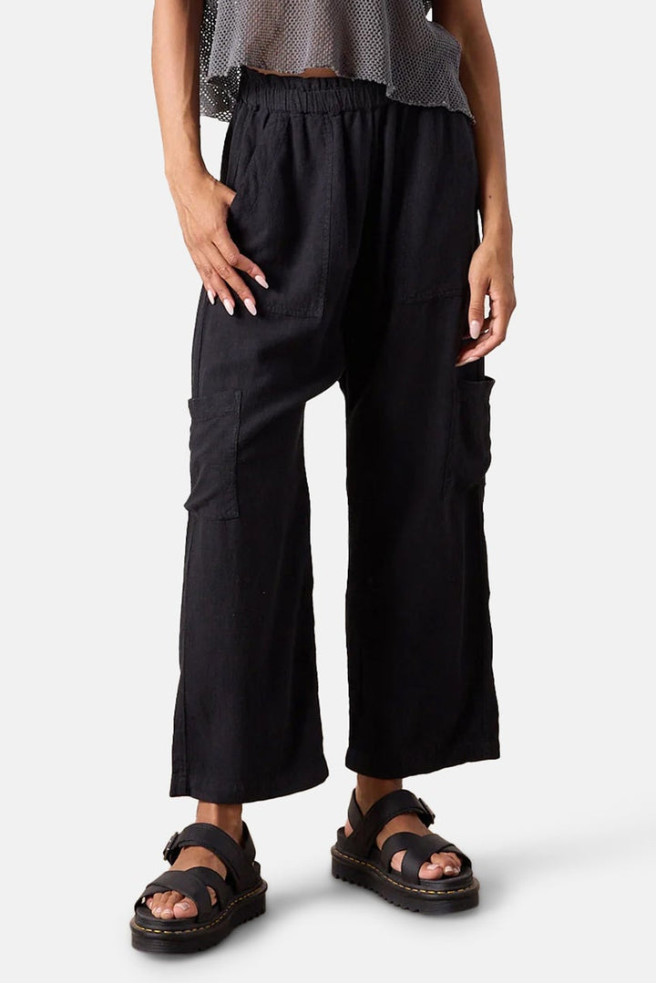 Shailey Paperbag Waist Linen Viscose Pant Black