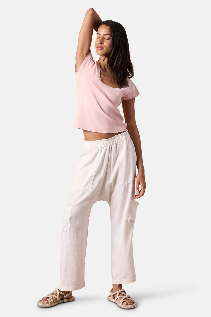 Shailey Paperbag Waist Linen Viscose Pant Chalk