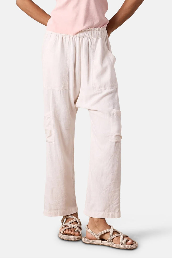 Shailey Paperbag Waist Linen Viscose Pant Chalk