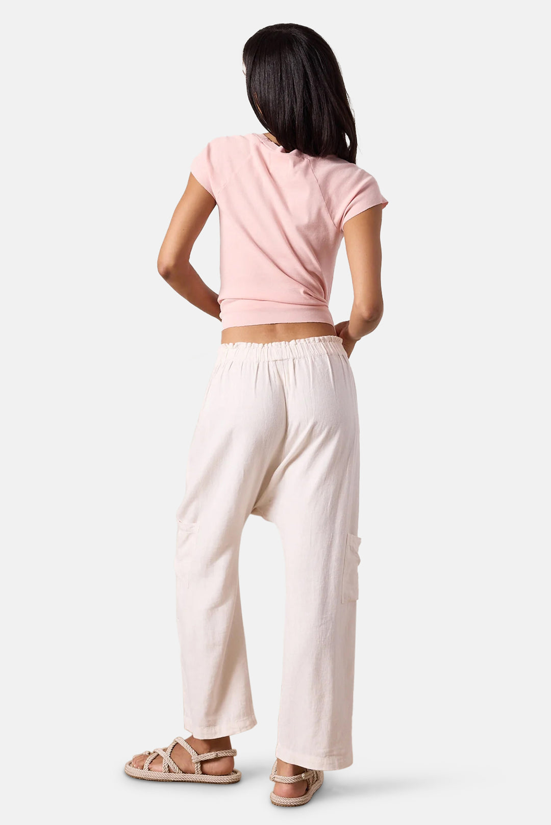 Shailey Paperbag Waist Linen Viscose Pant Chalk