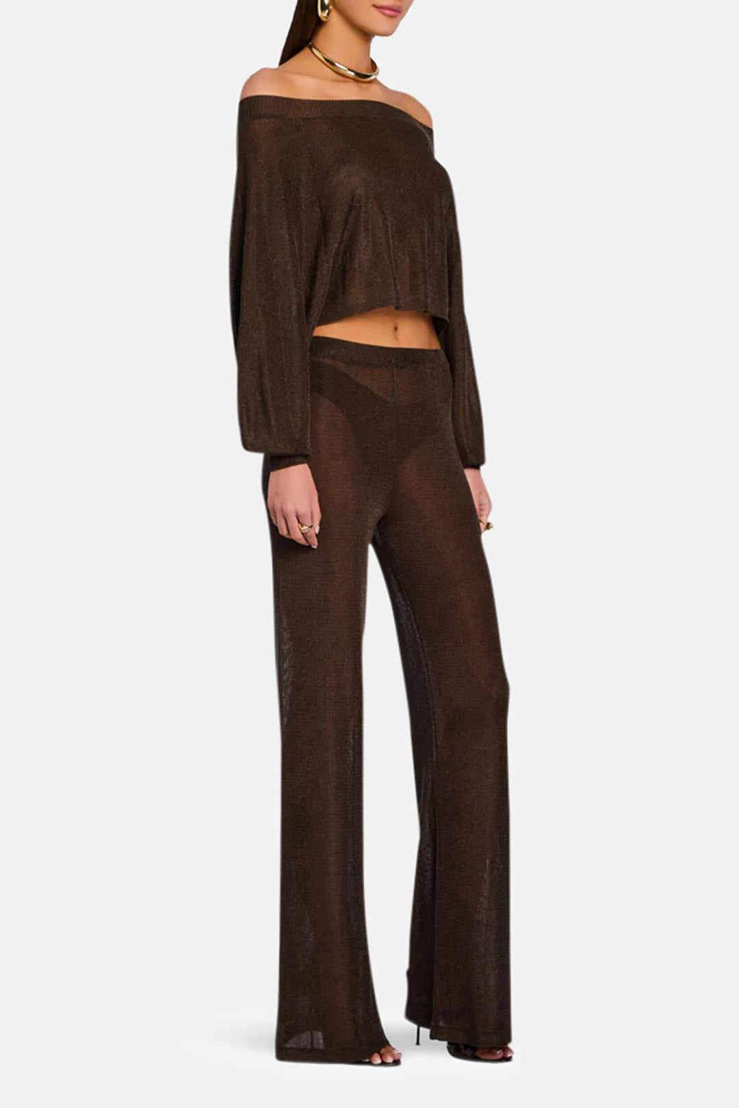 Sheldon Metallic Knit Pant Slate Brown