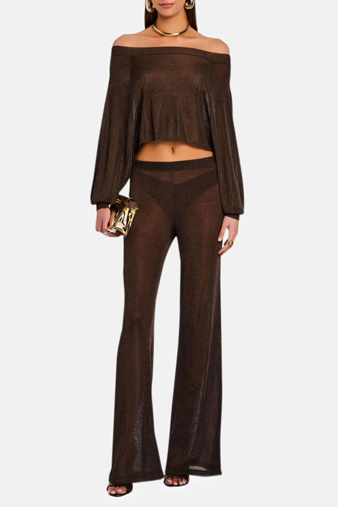 Sheldon Metallic Knit Pant Slate Brown