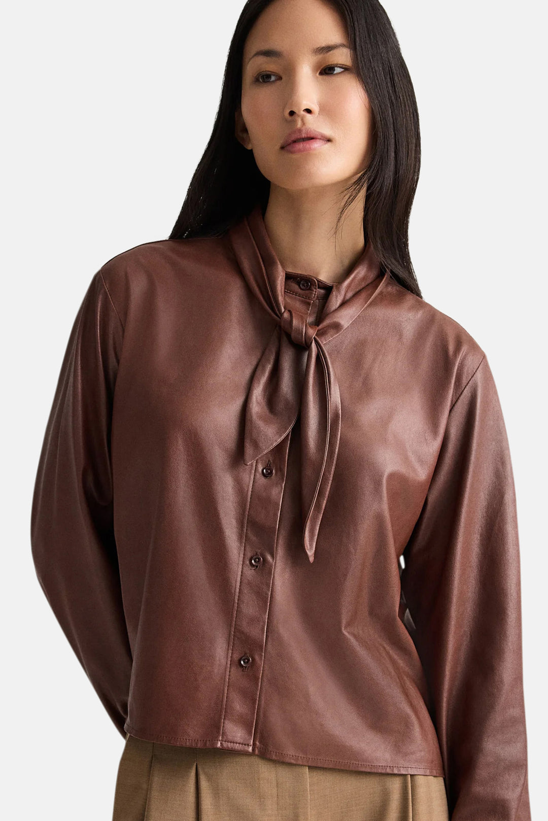 Shirt w/ Tie Insert in Leather Cigar
