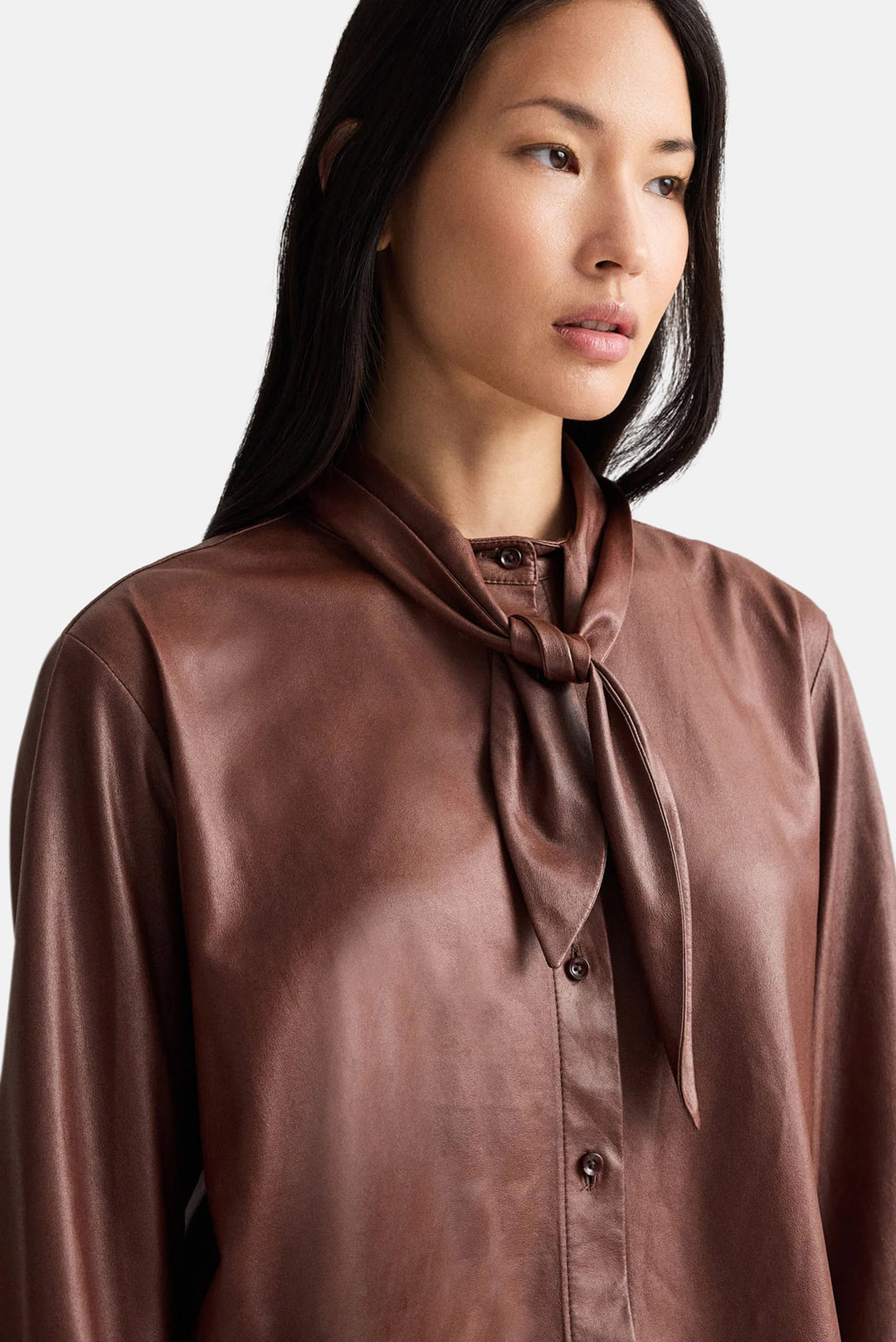 Shirt w/ Tie Insert in Leather Cigar