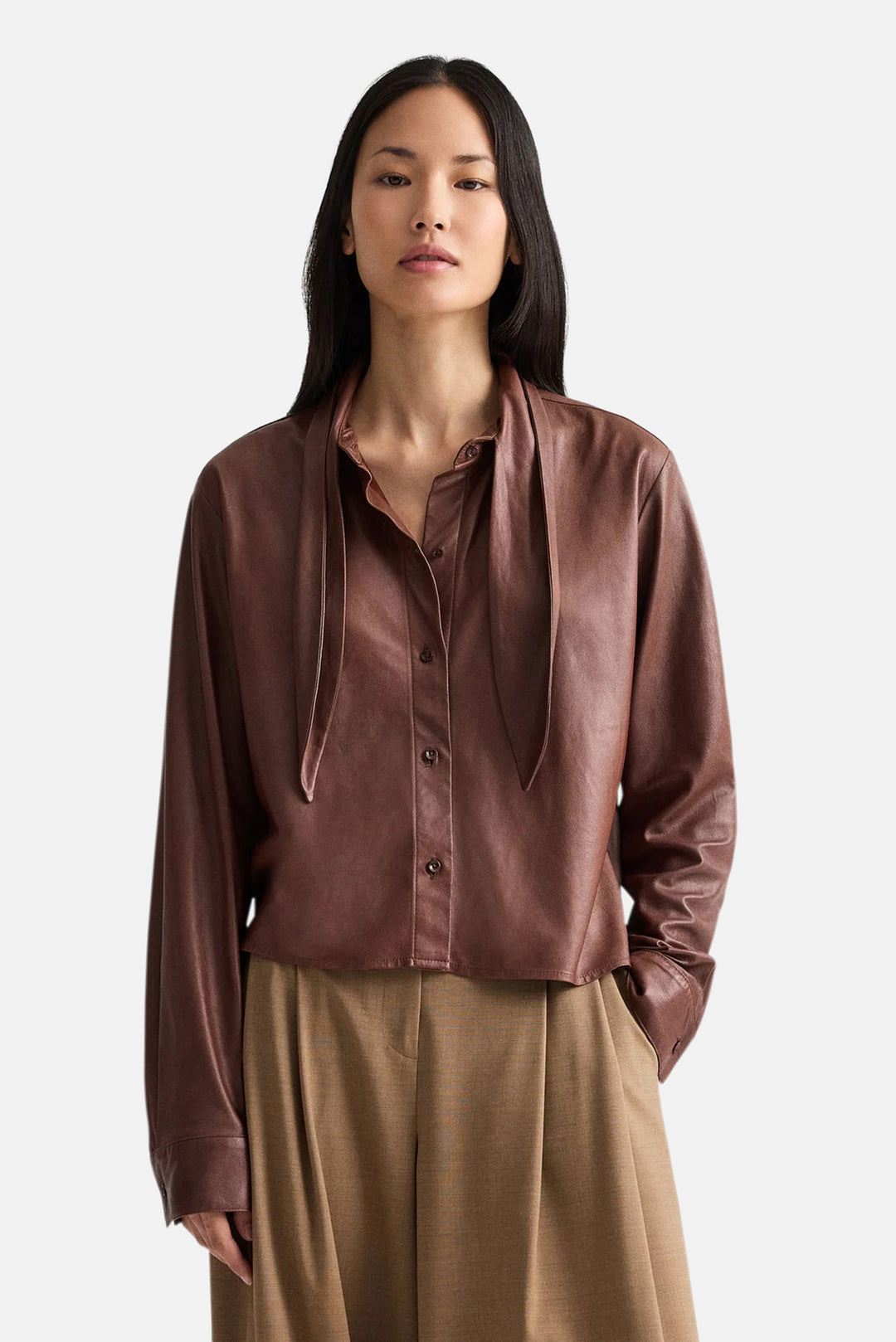 Shirt w/ Tie Insert in Leather Cigar