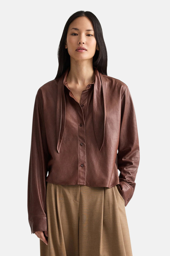 Shirt w/ Tie Insert in Leather Cigar